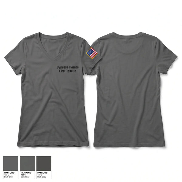 Womens Short Sleeve Vneck Shirt, Cypress Pointe Fire & Rescue, Fire Department, Teamtime, Team time, sublimation, custom sports apparel, team uniforms, spirit wear, spiritwear, sports uniforms, custom shirts, team store, custom team store, fundraiser sports, apparel fundraiser