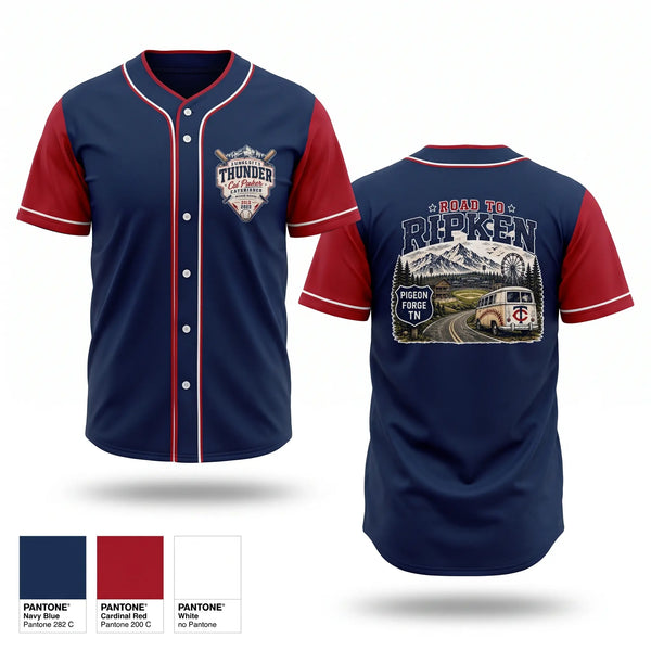 Full Button Baseball Jersey, Charlotte Thunder, Baseball, Teamtime, Team time, sublimation, custom sports apparel, team uniforms, spirit wear, spiritwear, sports uniforms, custom shirts, team store, custom team store, fundraiser sports, apparel fundraiser
