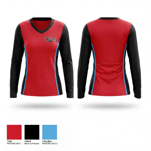 Womens Long Sleeve Vneck Shirt, Okc xtreme, Baseball, Teamtime, Team time, sublimation, custom sports apparel, team uniforms, spirit wear, spiritwear, sports uniforms, custom shirts, team store, custom team store, fundraiser sports, apparel fundraiser