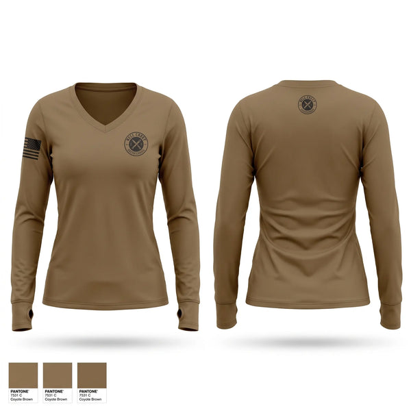 Womens Long Sleeve Vneck Shirt, Comanche, National Guard, Teamtime, Team time, sublimation, custom sports apparel, team uniforms, spirit wear, spiritwear, sports uniforms, custom shirts, team store, custom team store, fundraiser sports, apparel fundraiser