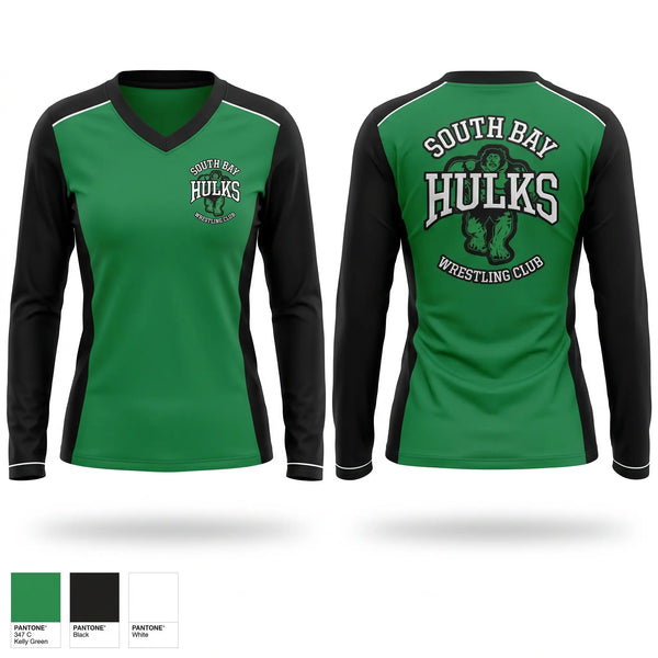 Womens Long Sleeve Vneck Shirt, South bay Hulks, Wrestling, Teamtime, Team time, sublimation, custom sports apparel, team uniforms, spirit wear, spiritwear, sports uniforms, custom shirts, team store, custom team store, fundraiser sports, apparel fundraiser