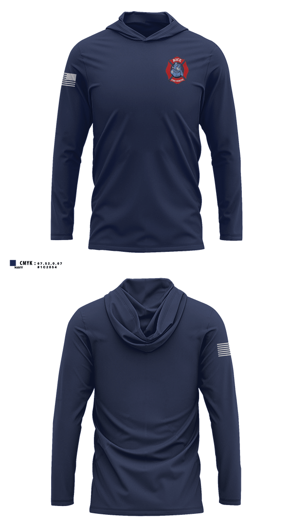Long Sleeve Hooded Sun Shirt, Rice Fire Dept, Fire Department, Teamtime, Team time, sublimation, custom sports apparel, team uniforms, spirit wear, spiritwear, sports uniforms, custom shirts, team store, custom team store, fundraiser sports, apparel fundraiser