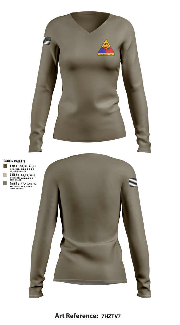 Womens Long Sleeve Vneck Shirt, 49th Armored, , Teamtime, Team time, sublimation, custom sports apparel, team uniforms, spirit wear, spiritwear, sports uniforms, custom shirts, team store, custom team store, fundraiser sports, apparel fundraiser