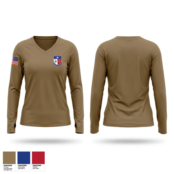 Womens Long Sleeve Vneck Shirt, 2-141 IN, Army, Teamtime, Team time, sublimation, custom sports apparel, team uniforms, spirit wear, spiritwear, sports uniforms, custom shirts, team store, custom team store, fundraiser sports, apparel fundraiser