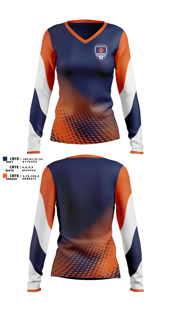 Womens Long Sleeve Vneck Shirt, Delmar, Men's Soccer, Teamtime, Team time, sublimation, custom sports apparel, team uniforms, spirit wear, spiritwear, sports uniforms, custom shirts, team store, custom team store, fundraiser sports, apparel fundraiser