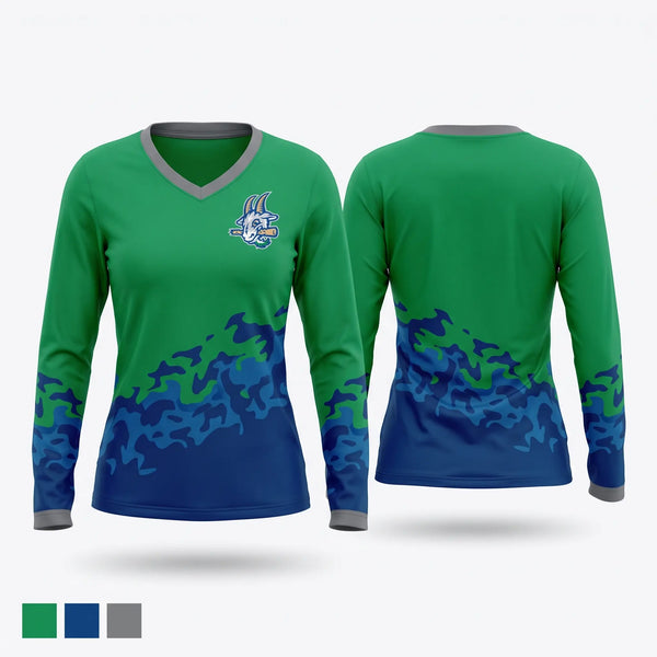 Womens Long Sleeve Vneck Shirt, Yard Goats, Baseball, Teamtime, Team time, sublimation, custom sports apparel, team uniforms, spirit wear, spiritwear, sports uniforms, custom shirts, team store, custom team store, fundraiser sports, apparel fundraiser
