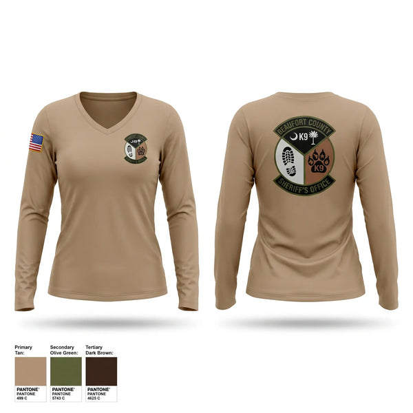Womens Long Sleeve Vneck Shirt, Lowcountry K-9 Unit, Police, Teamtime, Team time, sublimation, custom sports apparel, team uniforms, spirit wear, spiritwear, sports uniforms, custom shirts, team store, custom team store, fundraiser sports, apparel fundraiser