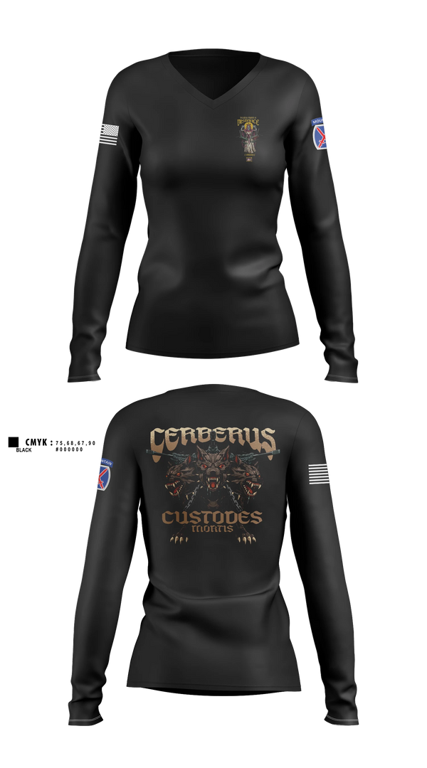 Womens Long Sleeve Vneck Shirt, Cerberus Platoon C 3-6, Army, Teamtime, Team time, sublimation, custom sports apparel, team uniforms, spirit wear, spiritwear, sports uniforms, custom shirts, team store, custom team store, fundraiser sports, apparel fundraiser