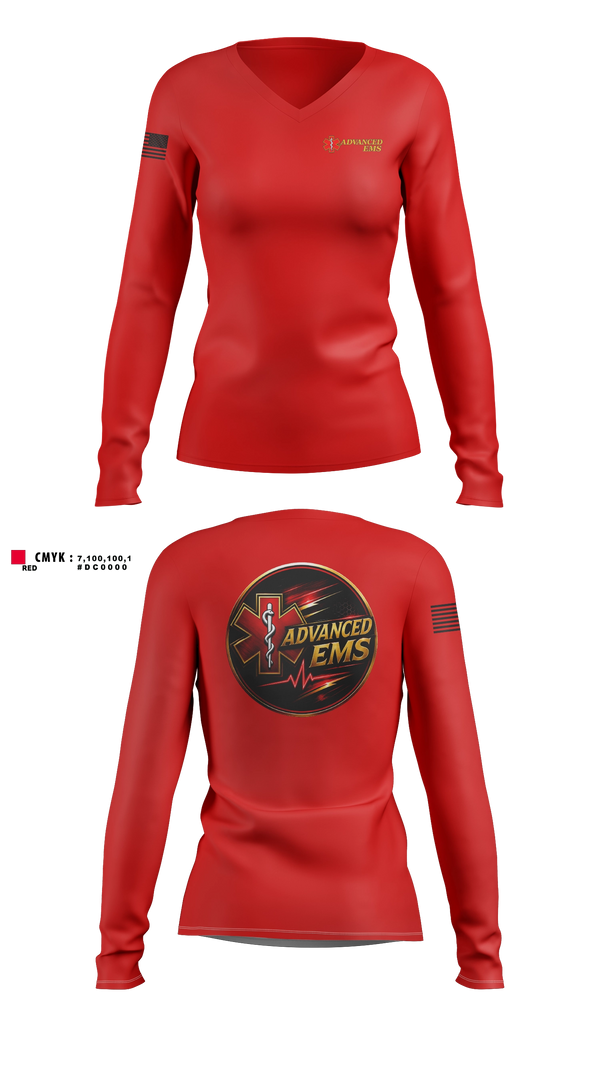 Womens Long Sleeve Vneck Shirt, Advanced EMS, EMS/EMT, Teamtime, Team time, sublimation, custom sports apparel, team uniforms, spirit wear, spiritwear, sports uniforms, custom shirts, team store, custom team store, fundraiser sports, apparel fundraiser