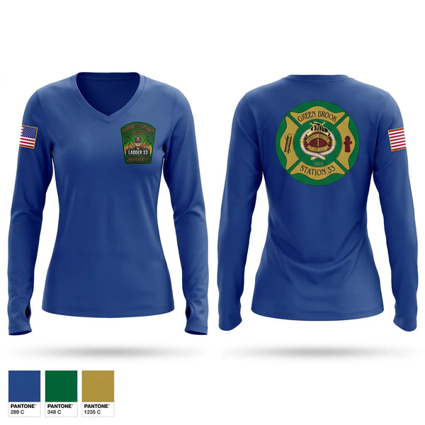 Womens Long Sleeve Vneck Shirt, Green Brook Fire Department, Fire Department, Teamtime, Team time, sublimation, custom sports apparel, team uniforms, spirit wear, spiritwear, sports uniforms, custom shirts, team store, custom team store, fundraiser sports, apparel fundraiser