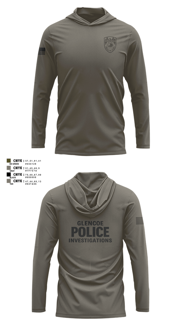 Long Sleeve Performance Shirt with hood, Glencoe Investigations, Police, Teamtime, Team time, sublimation, custom sports apparel, team uniforms, spirit wear, spiritwear, sports uniforms, custom shirts, team store, custom team store, fundraiser sports, apparel fundraiser