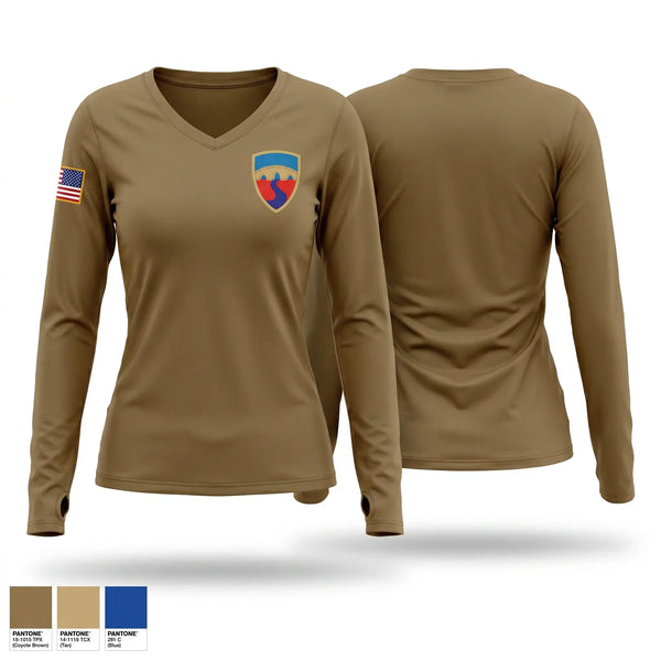 Womens Long Sleeve Vneck Shirt, HHC, 155th CSSB, Army, Teamtime, Team time, sublimation, custom sports apparel, team uniforms, spirit wear, spiritwear, sports uniforms, custom shirts, team store, custom team store, fundraiser sports, apparel fundraiser