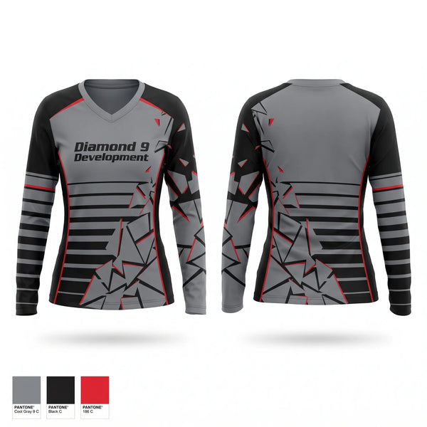 Womens Long Sleeve Vneck Shirt, Diamond 9 Development, Baseball, Teamtime, Team time, sublimation, custom sports apparel, team uniforms, spirit wear, spiritwear, sports uniforms, custom shirts, team store, custom team store, fundraiser sports, apparel fundraiser