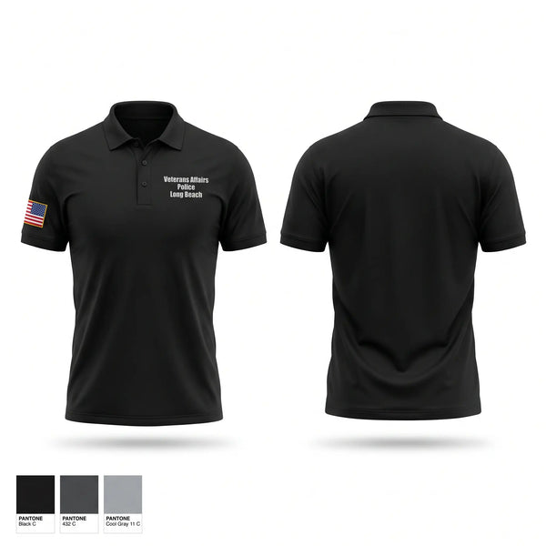 Short Sleeve Performance Polo, Veterans Affairs Police - Long Beach, Police, Teamtime, Team time, sublimation, custom sports apparel, team uniforms, spirit wear, spiritwear, sports uniforms, custom shirts, team store, custom team store, fundraiser sports, apparel fundraiser