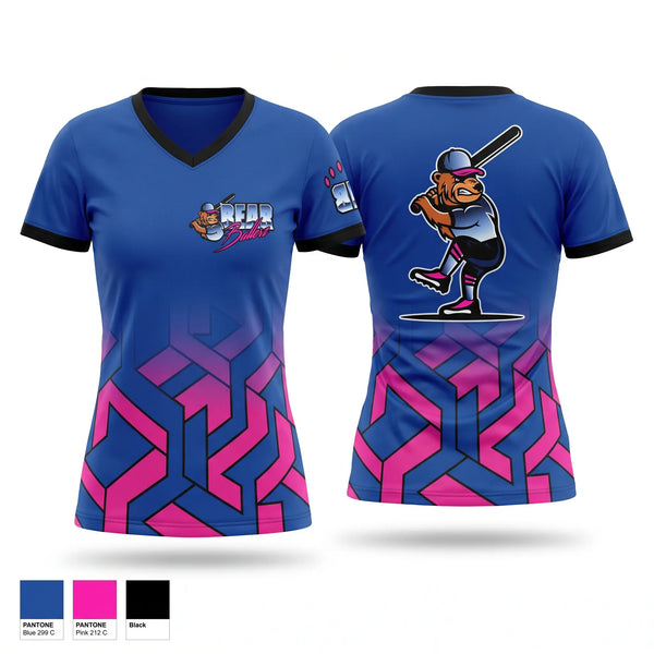Womens Short Sleeve Vneck Shirt, Bear Ballerz, Softball, Teamtime, Team time, sublimation, custom sports apparel, team uniforms, spirit wear, spiritwear, sports uniforms, custom shirts, team store, custom team store, fundraiser sports, apparel fundraiser