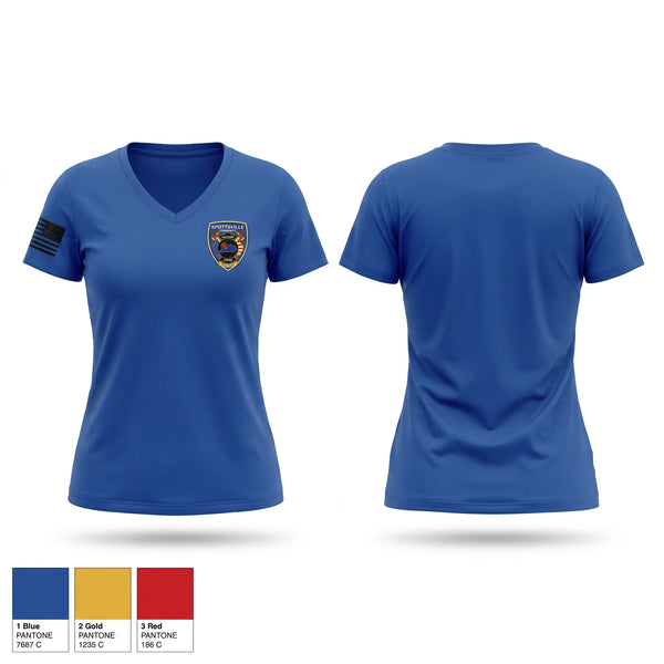 Womens Short Sleeve Vneck Shirt, Spottsville Community Fire Department, Fire Department, Teamtime, Team time, sublimation, custom sports apparel, team uniforms, spirit wear, spiritwear, sports uniforms, custom shirts, team store, custom team store, fundraiser sports, apparel fundraiser