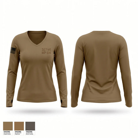 Womens Long Sleeve Vneck Shirt, 351st MP BN, Army, Teamtime, Team time, sublimation, custom sports apparel, team uniforms, spirit wear, spiritwear, sports uniforms, custom shirts, team store, custom team store, fundraiser sports, apparel fundraiser