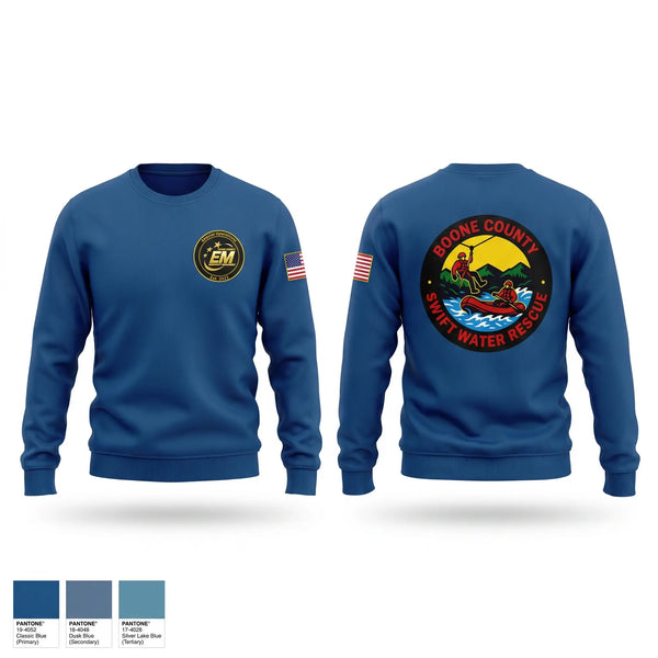 Crew Neck Sweatshirt, Boone County Swift Water Rescue, Fire Department, Teamtime, Team time, sublimation, custom sports apparel, team uniforms, spirit wear, spiritwear, sports uniforms, custom shirts, team store, custom team store, fundraiser sports, apparel fundraiser