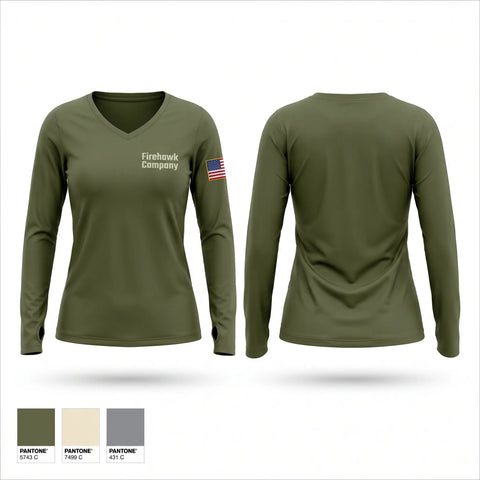 Womens Long Sleeve Vneck Shirt, Firehawk Company, National Guard, Teamtime, Team time, sublimation, custom sports apparel, team uniforms, spirit wear, spiritwear, sports uniforms, custom shirts, team store, custom team store, fundraiser sports, apparel fundraiser
