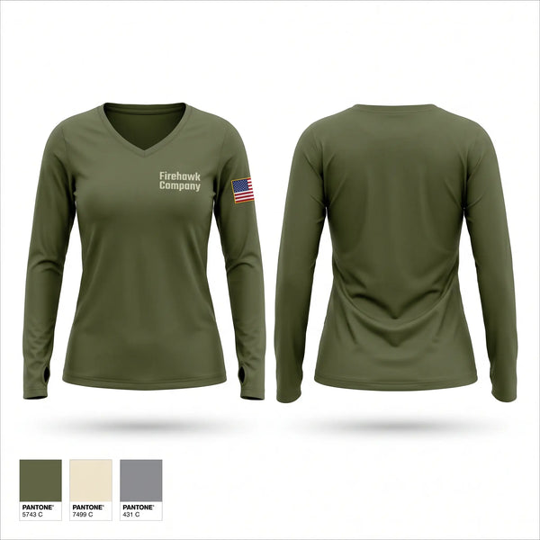 Womens Long Sleeve Vneck Shirt, Firehawk Company, National Guard, Teamtime, Team time, sublimation, custom sports apparel, team uniforms, spirit wear, spiritwear, sports uniforms, custom shirts, team store, custom team store, fundraiser sports, apparel fundraiser