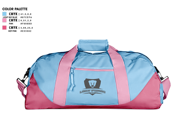 Duffle Bag, Lady Pumas, Women's Soccer, Teamtime, Team time, sublimation, custom sports apparel, team uniforms, spirit wear, spiritwear, sports uniforms, custom shirts, team store, custom team store, fundraiser sports, apparel fundraiser