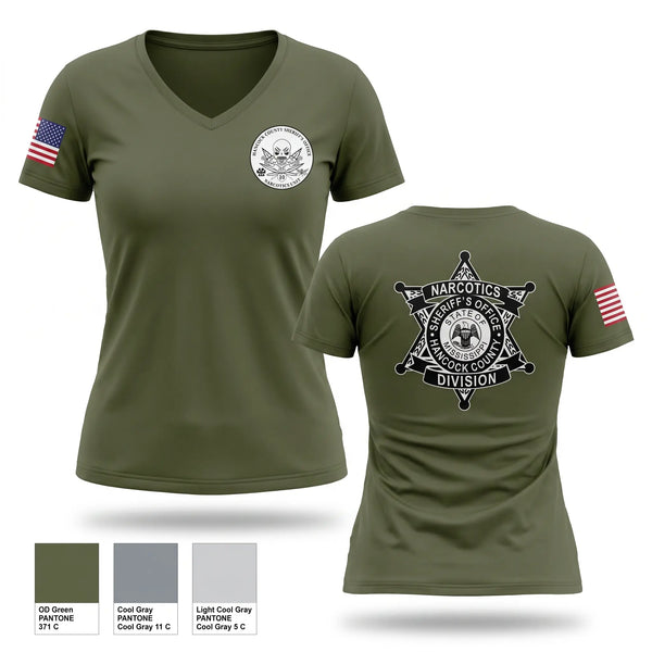 Womens Short Sleeve Vneck Shirt, HANCOCK County Narcotics, Police, Teamtime, Team time, sublimation, custom sports apparel, team uniforms, spirit wear, spiritwear, sports uniforms, custom shirts, team store, custom team store, fundraiser sports, apparel fundraiser