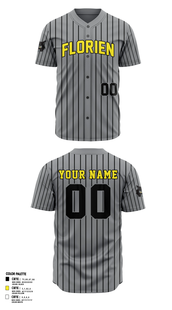 Full Button Softball Jersey, Florien Blackcats, Softball, Teamtime, Team time, sublimation, custom sports apparel, team uniforms, spirit wear, spiritwear, sports uniforms, custom shirts, team store, custom team store, fundraiser sports, apparel fundraiser