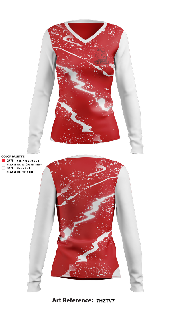 Womens Long Sleeve Vneck Shirt, Saranac Lake Red Storm Volleyball, Women's Volleyball, Teamtime, Team time, sublimation, custom sports apparel, team uniforms, spirit wear, spiritwear, sports uniforms, custom shirts, team store, custom team store, fundraiser sports, apparel fundraiser
