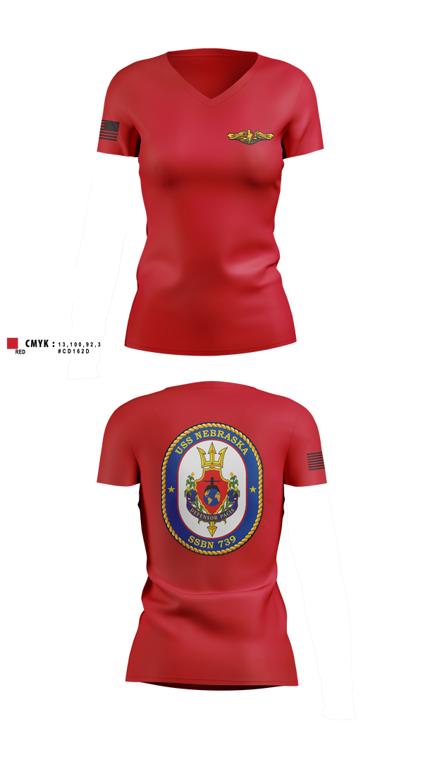 Womens Short Sleeve Vneck Shirt, USS Nebraska, Navy, Teamtime, Team time, sublimation, custom sports apparel, team uniforms, spirit wear, spiritwear, sports uniforms, custom shirts, team store, custom team store, fundraiser sports, apparel fundraiser