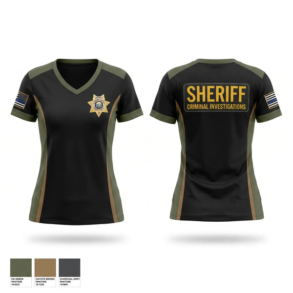 Womens Short Sleeve Vneck Shirt, Claiborne County Sheriffs Office Criminal Investigations, Police, Teamtime, Team time, sublimation, custom sports apparel, team uniforms, spirit wear, spiritwear, sports uniforms, custom shirts, team store, custom team store, fundraiser sports, apparel fundraiser