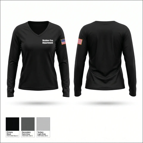 Womens Long Sleeve Vneck Shirt, Walden Fire Department, Fire Department, Teamtime, Team time, sublimation, custom sports apparel, team uniforms, spirit wear, spiritwear, sports uniforms, custom shirts, team store, custom team store, fundraiser sports, apparel fundraiser