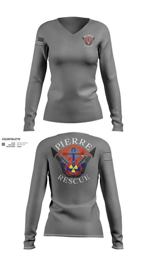 Womens Long Sleeve Vneck Shirt, Pierre Rescue, , Teamtime, Team time, sublimation, custom sports apparel, team uniforms, spirit wear, spiritwear, sports uniforms, custom shirts, team store, custom team store, fundraiser sports, apparel fundraiser