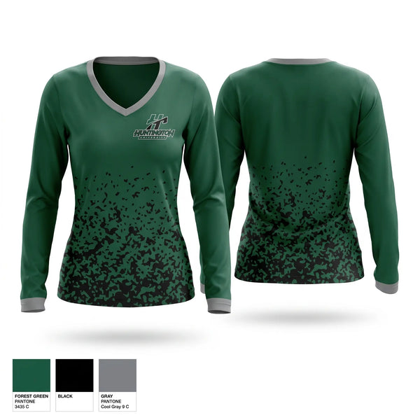 Womens Long Sleeve Vneck Shirt, Huntington University, Cheer, Teamtime, Team time, sublimation, custom sports apparel, team uniforms, spirit wear, spiritwear, sports uniforms, custom shirts, team store, custom team store, fundraiser sports, apparel fundraiser
