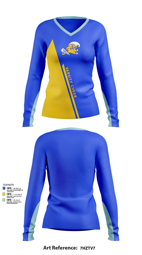 Womens Long Sleeve Vneck Shirt, Tupelo Varsity Cheer, Cheer, Teamtime, Team time, sublimation, custom sports apparel, team uniforms, spirit wear, spiritwear, sports uniforms, custom shirts, team store, custom team store, fundraiser sports, apparel fundraiser