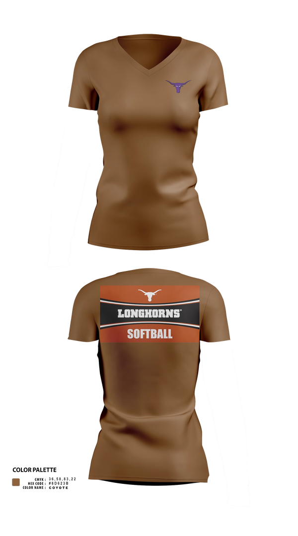 Womens Short Sleeve Vneck Shirt, Longhorns, Softball, Teamtime, Team time, sublimation, custom sports apparel, team uniforms, spirit wear, spiritwear, sports uniforms, custom shirts, team store, custom team store, fundraiser sports, apparel fundraiser