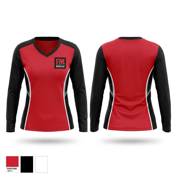 Womens Long Sleeve Vneck Shirt, Fort Madison Bloodhounds, Wrestling, Teamtime, Team time, sublimation, custom sports apparel, team uniforms, spirit wear, spiritwear, sports uniforms, custom shirts, team store, custom team store, fundraiser sports, apparel fundraiser