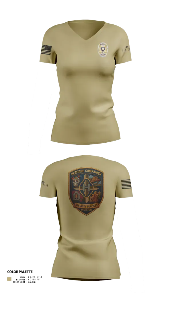 Womens Short Sleeve Vneck Shirt, Heritage Companies Security Services Division, , Teamtime, Team time, sublimation, custom sports apparel, team uniforms, spirit wear, spiritwear, sports uniforms, custom shirts, team store, custom team store, fundraiser sports, apparel fundraiser