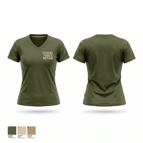 Womens Short Sleeve Vneck Shirt, Cassal Truck Repair, , Teamtime, Team time, sublimation, custom sports apparel, team uniforms, spirit wear, spiritwear, sports uniforms, custom shirts, team store, custom team store, fundraiser sports, apparel fundraiser
