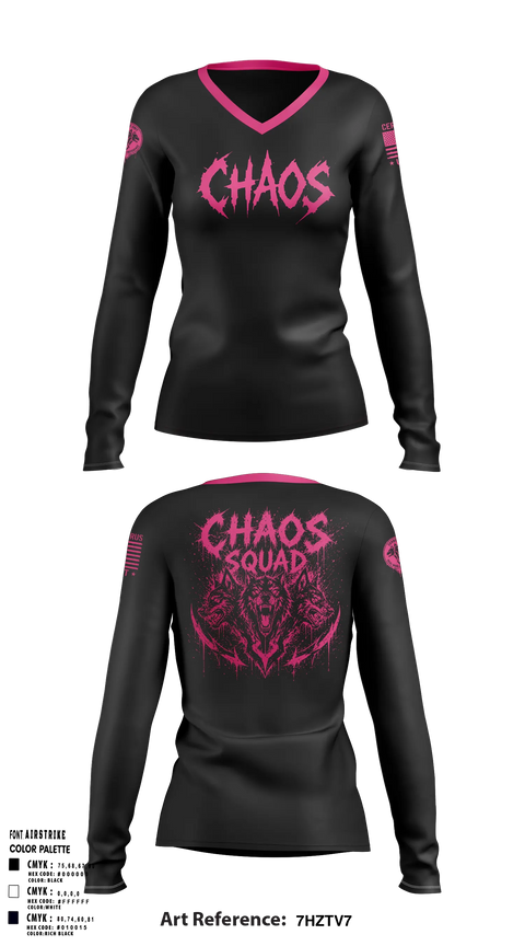 Womens Long Sleeve Vneck Shirt, Chaos squad fire and Ice, E-Sports, Teamtime, Team time, sublimation, custom sports apparel, team uniforms, spirit wear, spiritwear, sports uniforms, custom shirts, team store, custom team store, fundraiser sports, apparel fundraiser