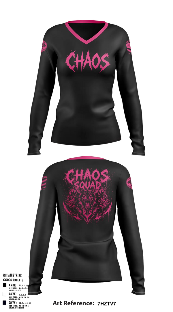 Womens Long Sleeve Vneck Shirt, Chaos squad fire and Ice, E-Sports, Teamtime, Team time, sublimation, custom sports apparel, team uniforms, spirit wear, spiritwear, sports uniforms, custom shirts, team store, custom team store, fundraiser sports, apparel fundraiser