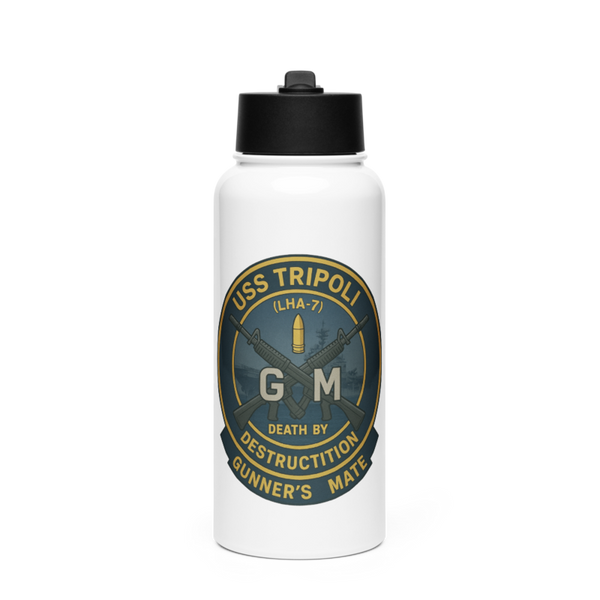 USS TRIPOLI Stainless Steel Water Bottle with a Straw Lid