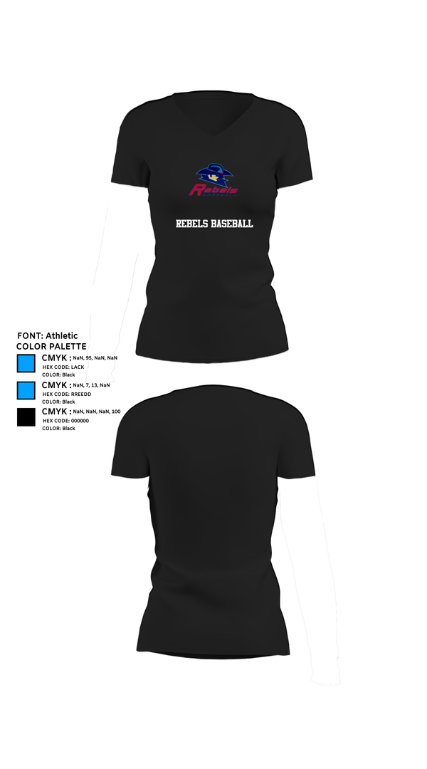 Womens Short Sleeve Vneck Shirt, Rebels Baseball, Baseball, Teamtime, Team time, sublimation, custom sports apparel, team uniforms, spirit wear, spiritwear, sports uniforms, custom shirts, team store, custom team store, fundraiser sports, apparel fundraiser