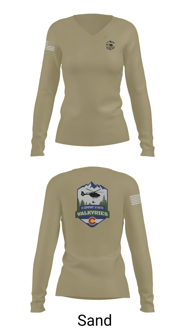 Womens Long Sleeve Vneck Shirt, D Co 3-140th AVN, National Guard, Teamtime, Team time, sublimation, custom sports apparel, team uniforms, spirit wear, spiritwear, sports uniforms, custom shirts, team store, custom team store, fundraiser sports, apparel fundraiser