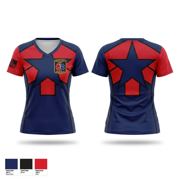 Womens Short Sleeve Vneck Shirt, CBCFR, Fire Department, Teamtime, Team time, sublimation, custom sports apparel, team uniforms, spirit wear, spiritwear, sports uniforms, custom shirts, team store, custom team store, fundraiser sports, apparel fundraiser
