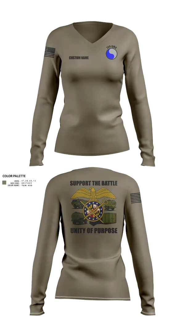 Womens Long Sleeve Vneck Shirt, 729 Quarter Master Unit, Army, Teamtime, Team time, sublimation, custom sports apparel, team uniforms, spirit wear, spiritwear, sports uniforms, custom shirts, team store, custom team store, fundraiser sports, apparel fundraiser