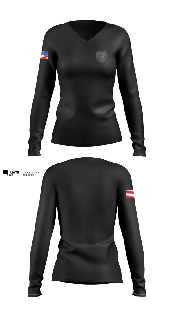 Womens Long Sleeve Vneck Shirt, Sour Lake Police Department, Police, Teamtime, Team time, sublimation, custom sports apparel, team uniforms, spirit wear, spiritwear, sports uniforms, custom shirts, team store, custom team store, fundraiser sports, apparel fundraiser