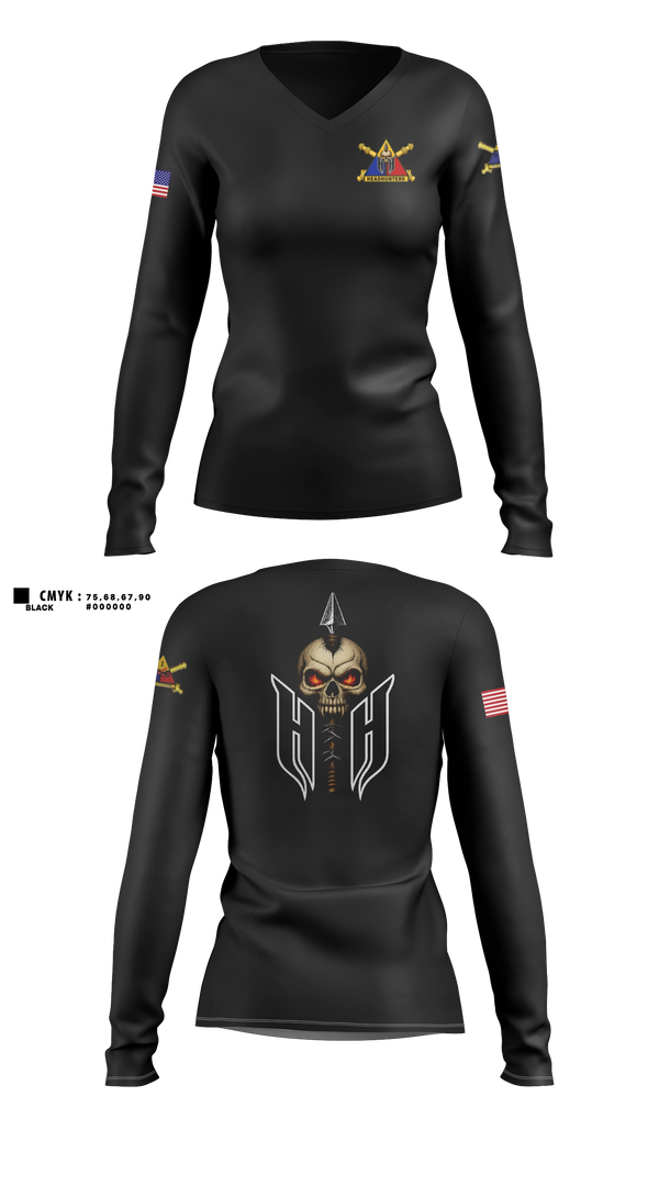 Womens Long Sleeve Vneck Shirt, 1AD DIVARTY HHB, Army, Teamtime, Team time, sublimation, custom sports apparel, team uniforms, spirit wear, spiritwear, sports uniforms, custom shirts, team store, custom team store, fundraiser sports, apparel fundraiser