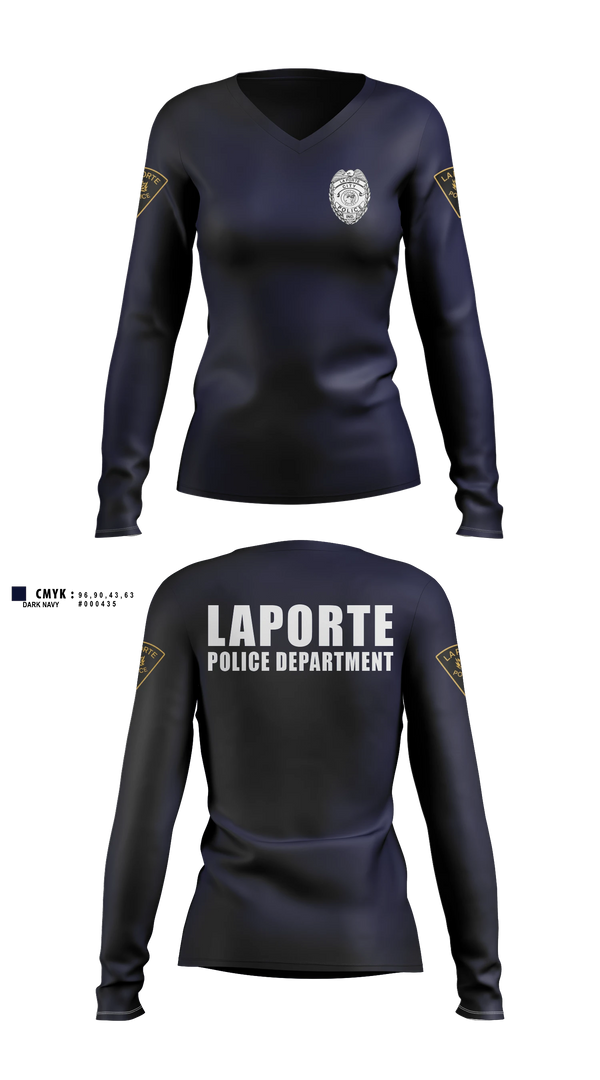 Womens Long Sleeve Vneck Shirt, City of LaPorte Police Department, Police, Teamtime, Team time, sublimation, custom sports apparel, team uniforms, spirit wear, spiritwear, sports uniforms, custom shirts, team store, custom team store, fundraiser sports, apparel fundraiser