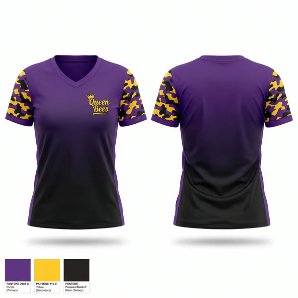Womens Short Sleeve Vneck Shirt, Queen Bees, Softball, Teamtime, Team time, sublimation, custom sports apparel, team uniforms, spirit wear, spiritwear, sports uniforms, custom shirts, team store, custom team store, fundraiser sports, apparel fundraiser
