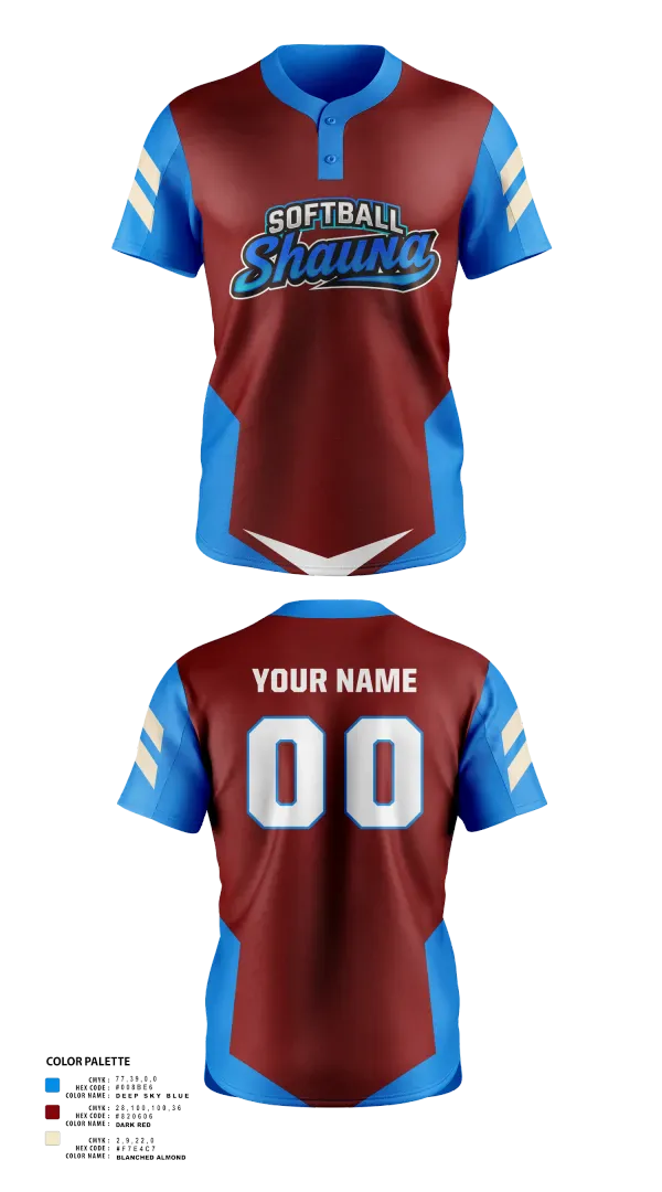 Two Button Softball Jersey, Softball ShaunaS, Softball, Teamtime, Team time, sublimation, custom sports apparel, team uniforms, spirit wear, spiritwear, sports uniforms, custom shirts, team store, custom team store, fundraiser sports, apparel fundraiser